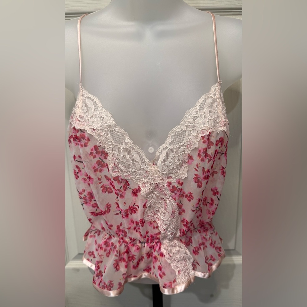 Victoria’s Secret Red & Pink Floral Lace Trim Cami Top